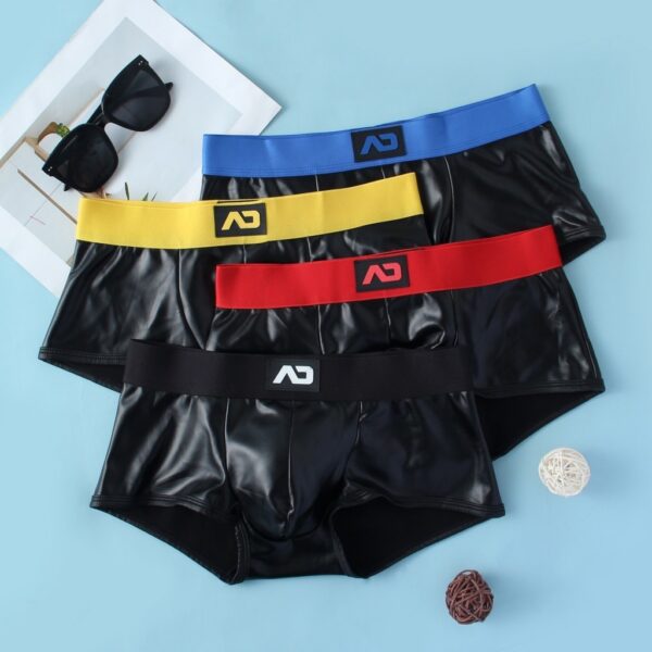 มาใหม่ล่าสุด กางเกงในชาย ทรงboxer ผ้าหนังเทียม PU  กางเกงในเซ็กซี่สำหลับผู้ชาย