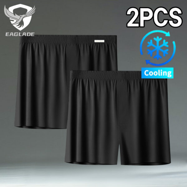 EAGLADE บ็อกเซอร์ไบรฟ์ 2 ชิ้น สำหรับผู้ชาย ทำจากผ้าไหมน้ำแข็ง ยืดหยุ่น ระบายอากาศได้ดี และแห้งเร็ว สีดำ รหัส 7005